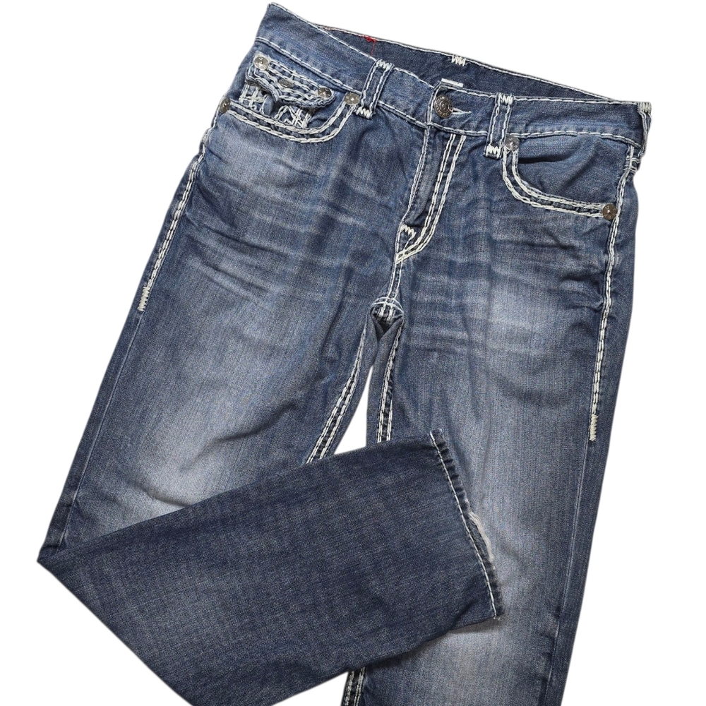 True Religion Straight Leg Denim Jeans Medium Wash Rope Stitch Size 34